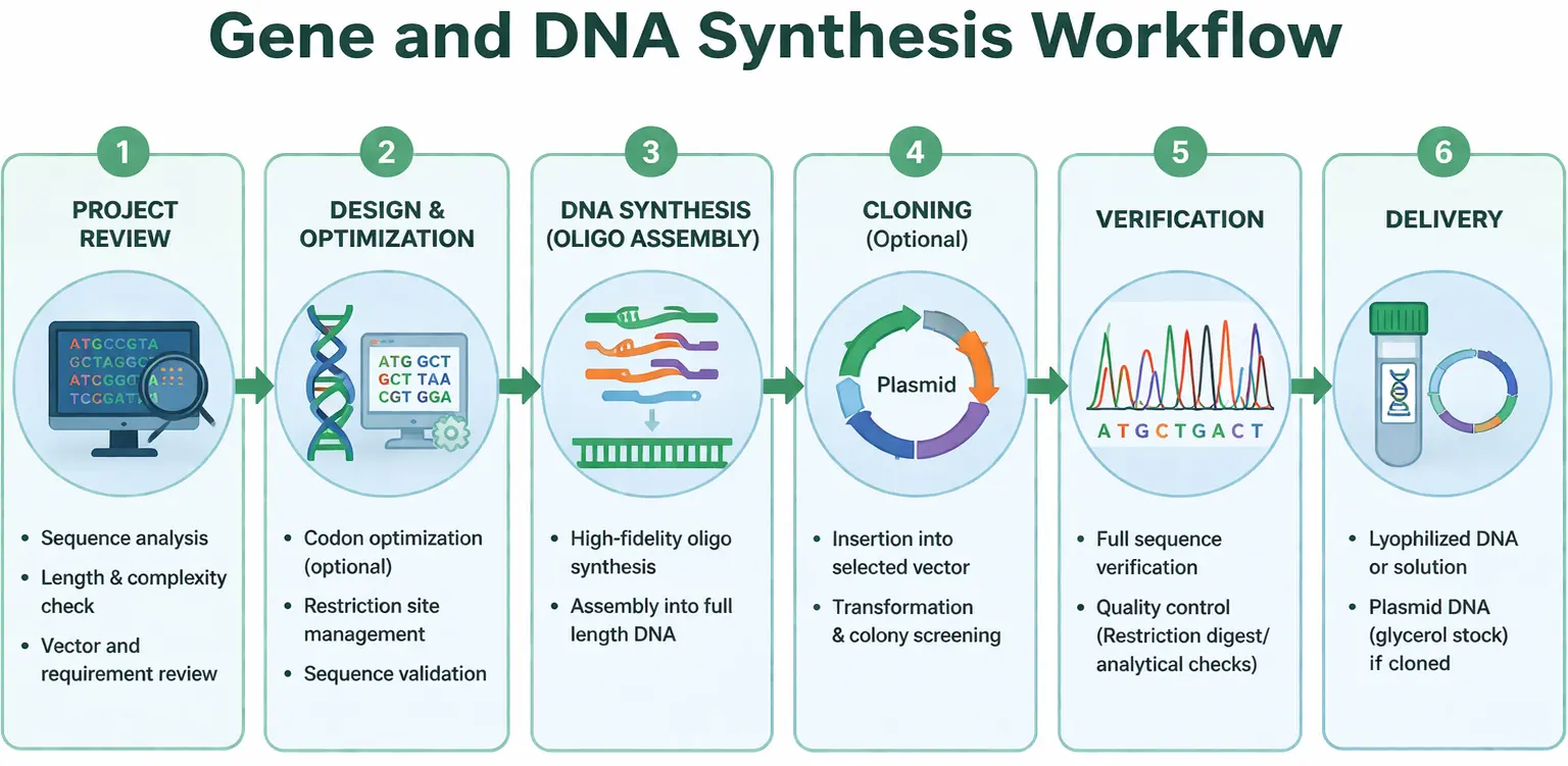 Gene and DNA synthesis workflow from project review through delivery