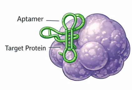 Aptamer folding and target protein binding illustration