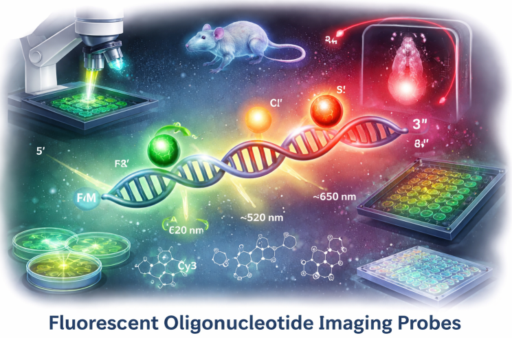 Fluorescent Oligonucleotide Imaging Probe showing dye-labeled DNA probe used for microscopy and hybridization detection