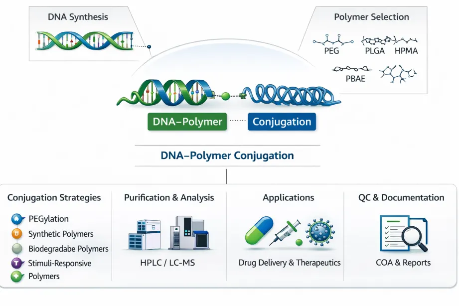 Oligonucleotide–polymer conjugation overview schematic